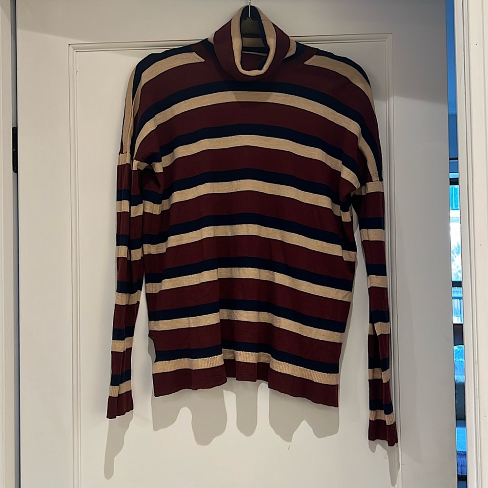 J.Crew 100% merino wool sweater | red, blue, ivory stripe